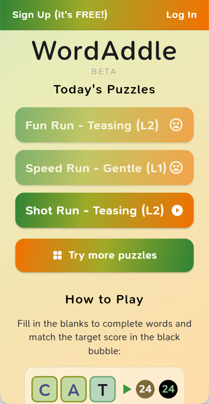 WordAddle puzzle screenshot